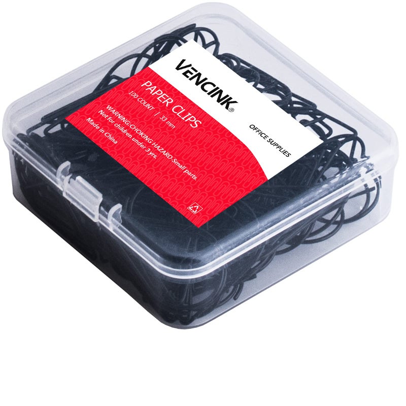 VENCINK 100 Pieces Black Cute Paper Clips Medium  Smooth Stainless Steel Drop-Shaped Wire Paperclips for Office Supplies Wedding Women Girls Kids Students by VENCINK (1.3 inch/33 mm) - Image 1